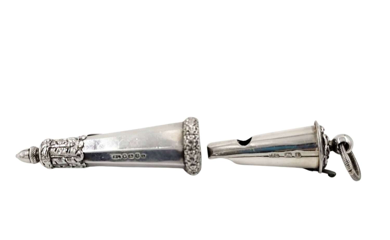 Antique Solid Silver Whistle in Sheath 1860