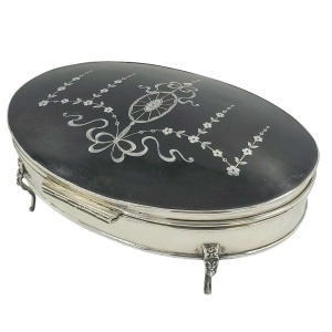 Antique Sterling Solid Silver Pique Work Extra Large Jewellery Box