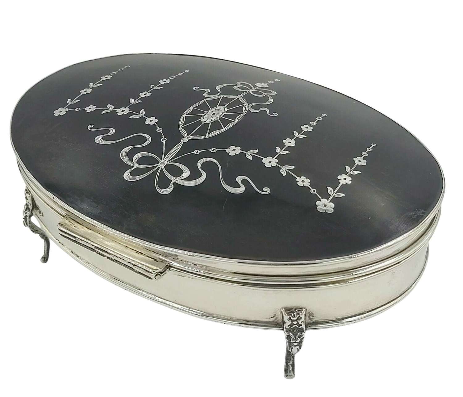 Antique Sterling Solid Silver Pique Work Extra Large Jewellery Box