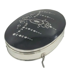 Antique Sterling Solid Silver Pique Work Extra Large Jewellery Box