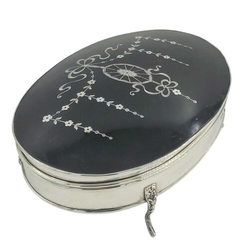 Antique Sterling Solid Silver Pique Work Extra Large Jewellery Box