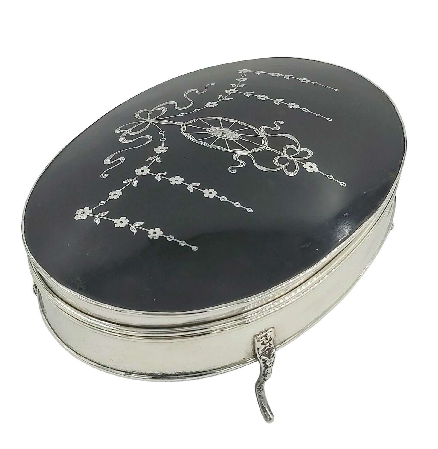 Antique Sterling Solid Silver Pique Work Extra Large Jewellery Box