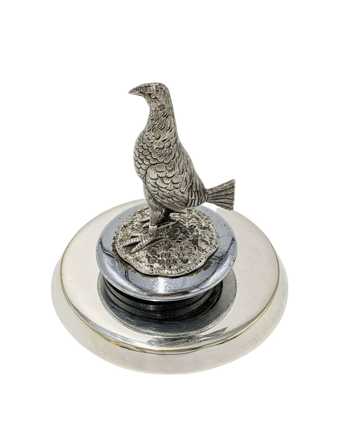 Art Deco Car Mascot Solid Silver Fighting Cock Radiator Cap Stand 1926