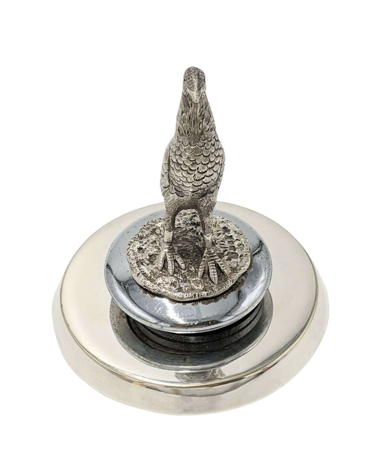 Art Deco Car Mascot Solid Silver Fighting Cock Radiator Cap Stand 1926
