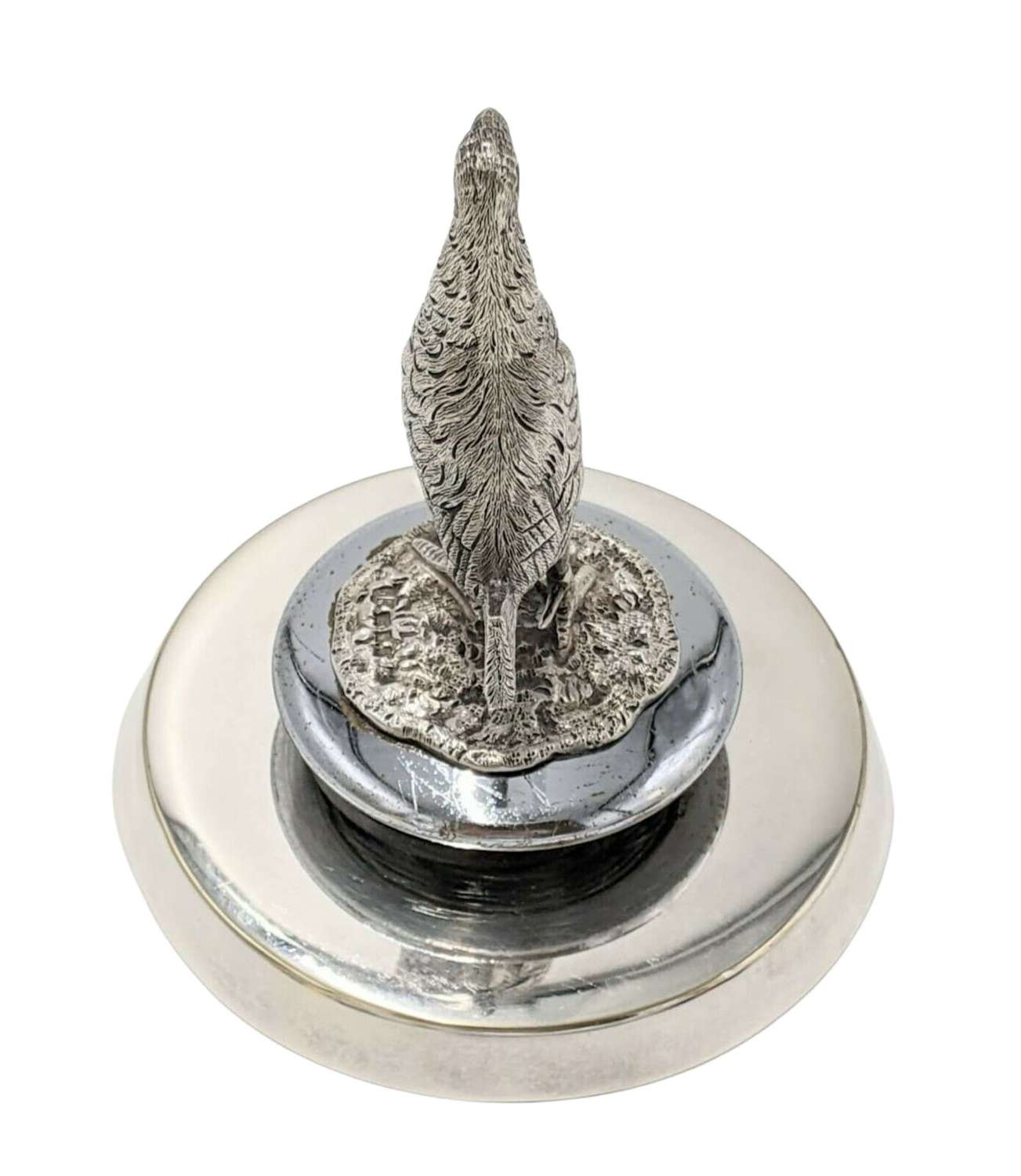 Art Deco Car Mascot Solid Silver Fighting Cock Radiator Cap Stand 1926