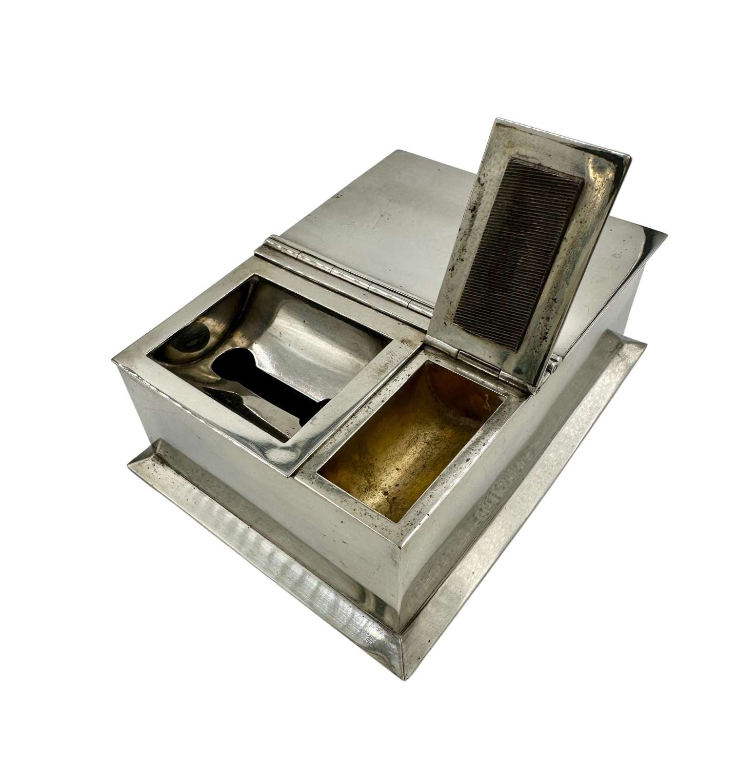 Art Deco Solid Silver Box Ashtray Match Strike Vesta Combination