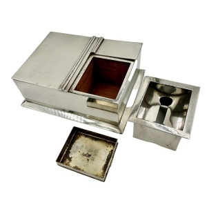 Art Deco Solid Silver Box Ashtray Match Strike Vesta Combination