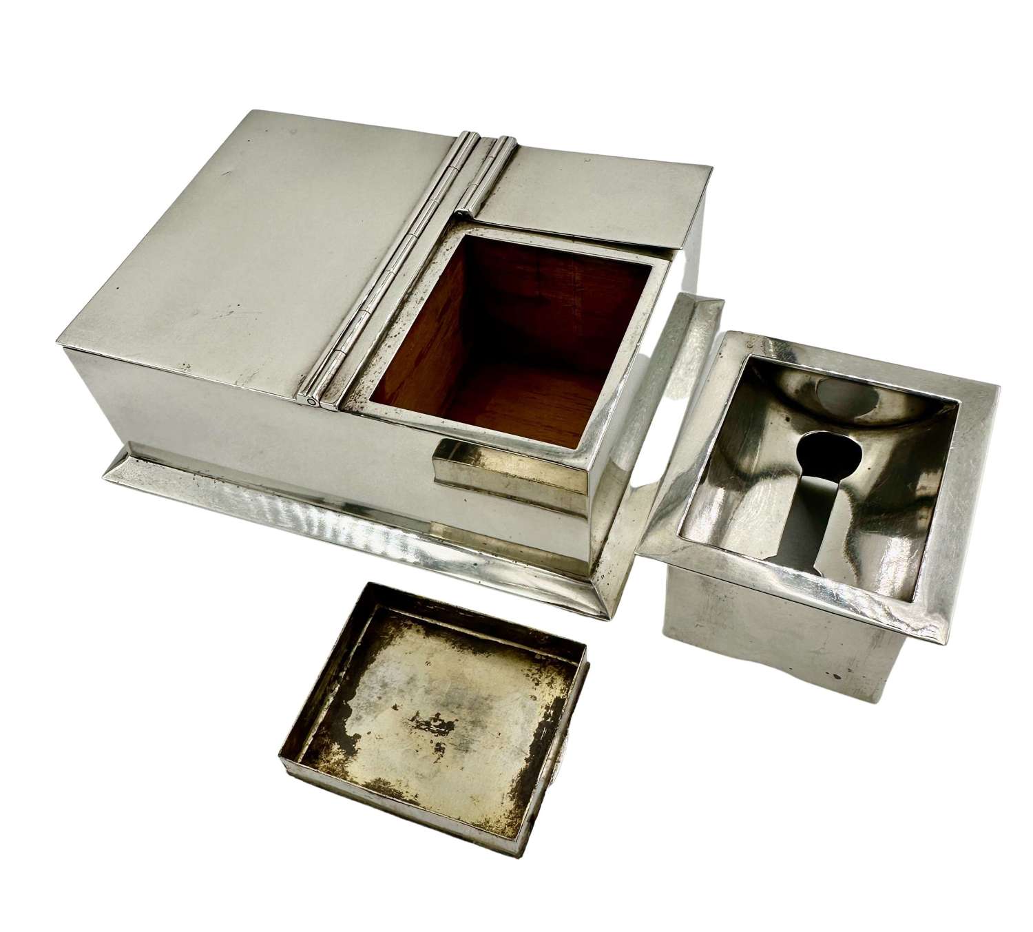 Art Deco Solid Silver Box Ashtray Match Strike Vesta Combination
