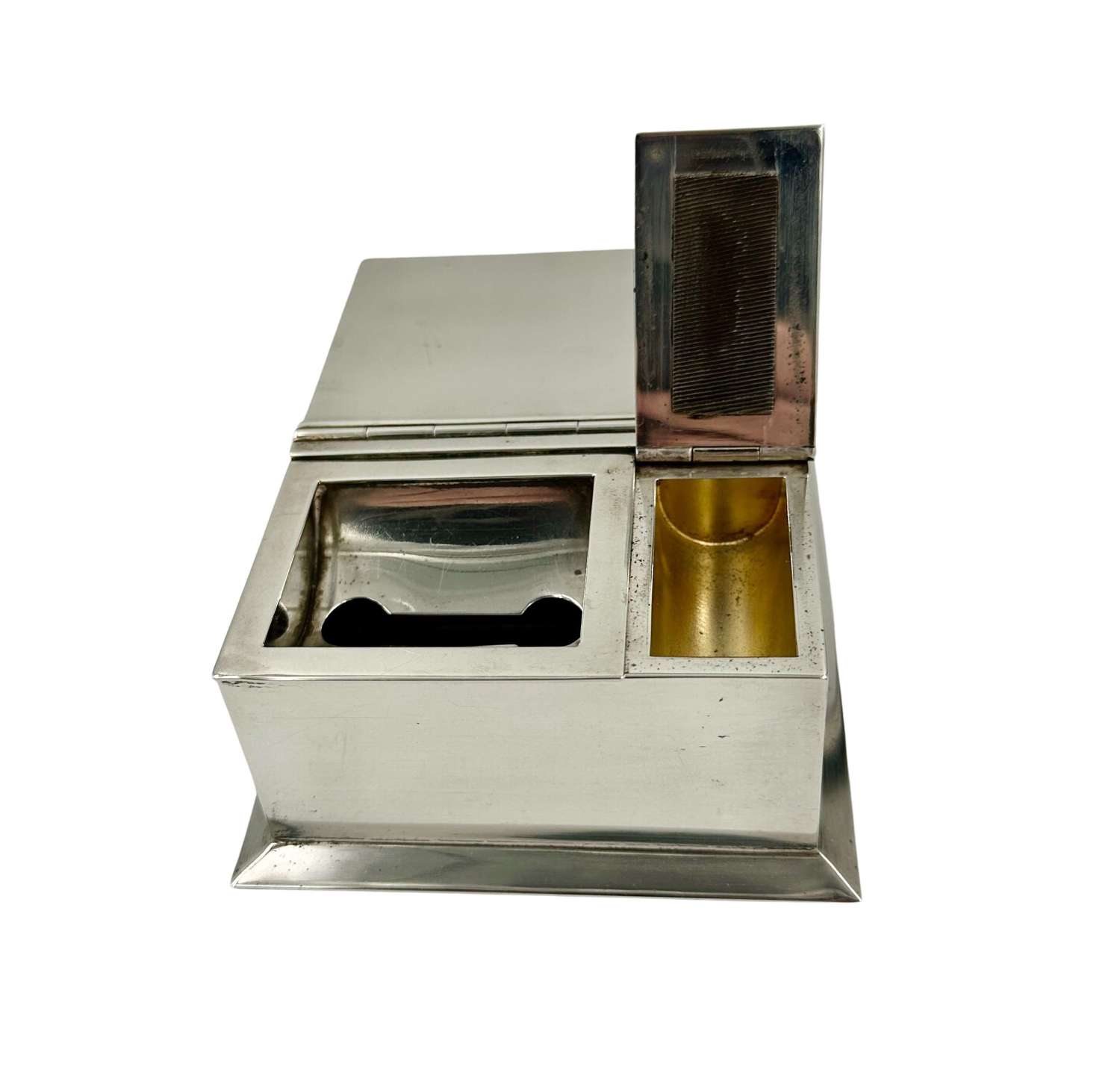 Art Deco Solid Silver Box Ashtray Match Strike Vesta Combination