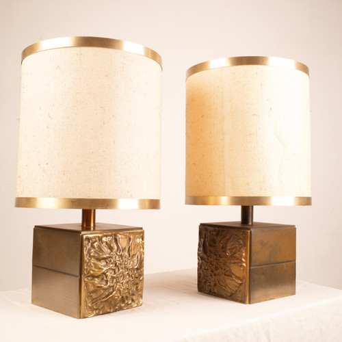 Pair of Brutalist Lamps "Colette" by Luciano Frigerio for Frigerio di Desio