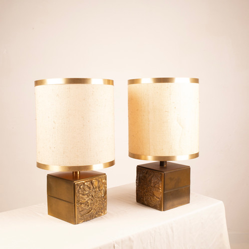 Pair of Brutalist Lamps "Colette" by Luciano Frigerio for Frigerio di Desio