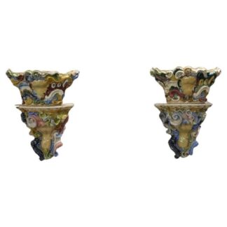 Italian Majolica Wall Vases, Late 19th Century, Set of 2