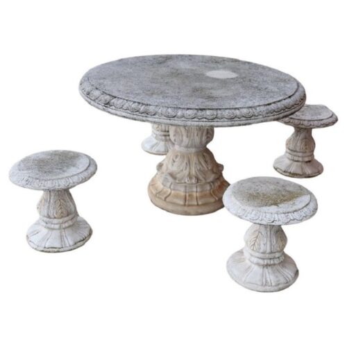 20th Century Round Garden Table and Stools