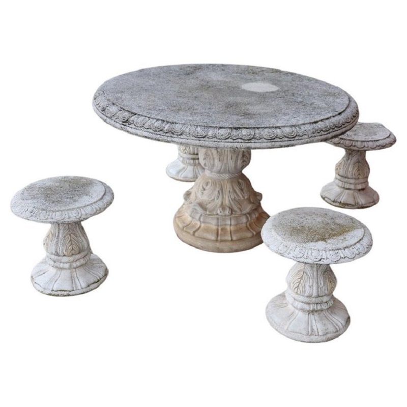 20th Century Round Garden Table and Stools