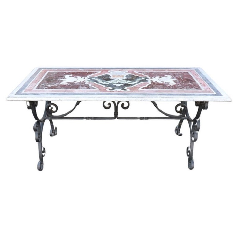 Garden Table in Iron with Marble Top