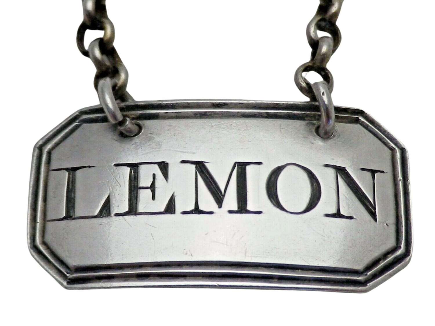 Georgian Antique Solid Silver Lemon Label or Ticket with Decanter
