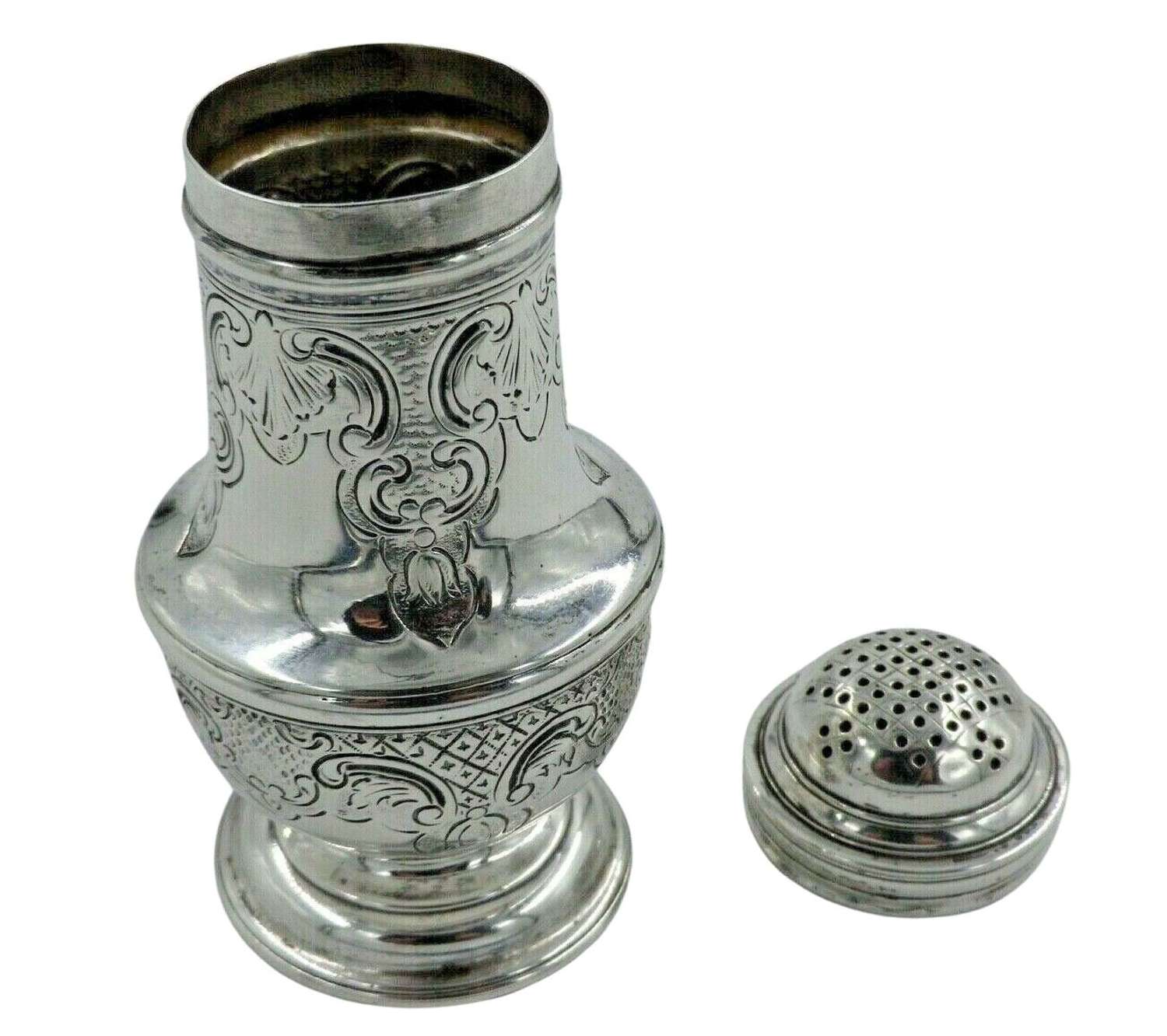 Georgian II 1744 Antique Solid Silver Pounce Shaker Pepper Pot