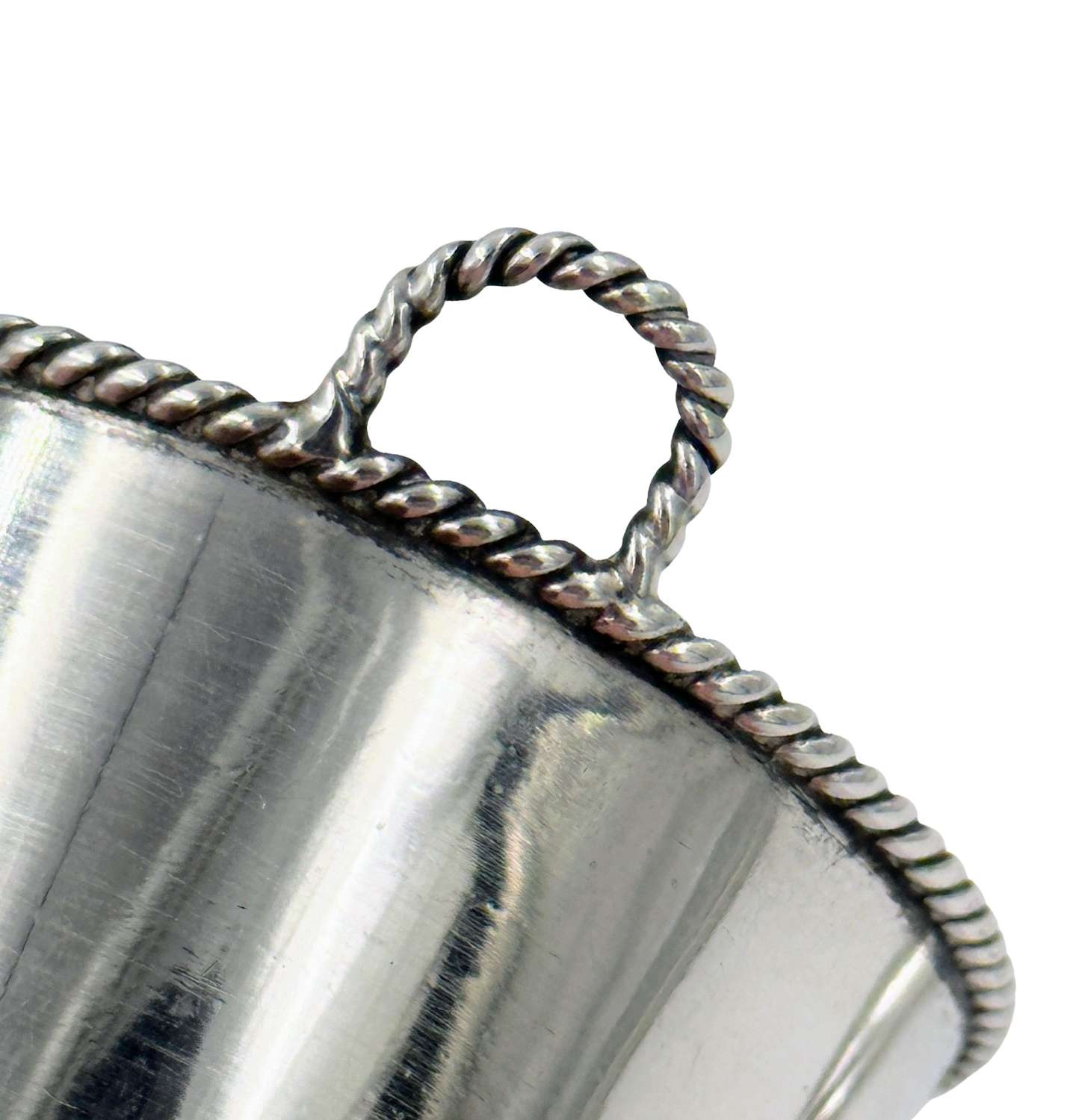 Pair Antique Solid Silver Novelty Milk Pail Salt Cellars with Spoons