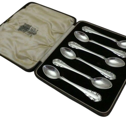 Rare Georg Jensen Cased 6 Solid Silver Teaspoons Lily of the Valley