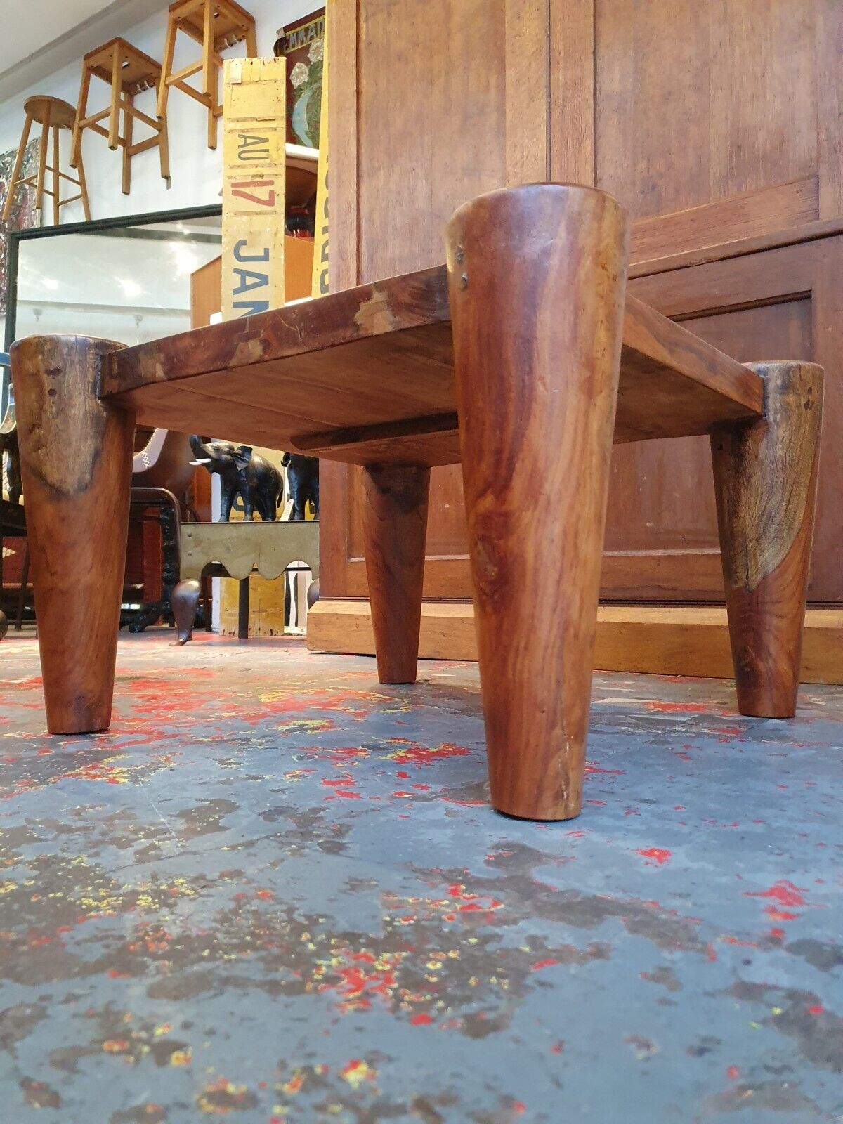 1960s Solid Walnut Brutalist Belgian Coffee Table.