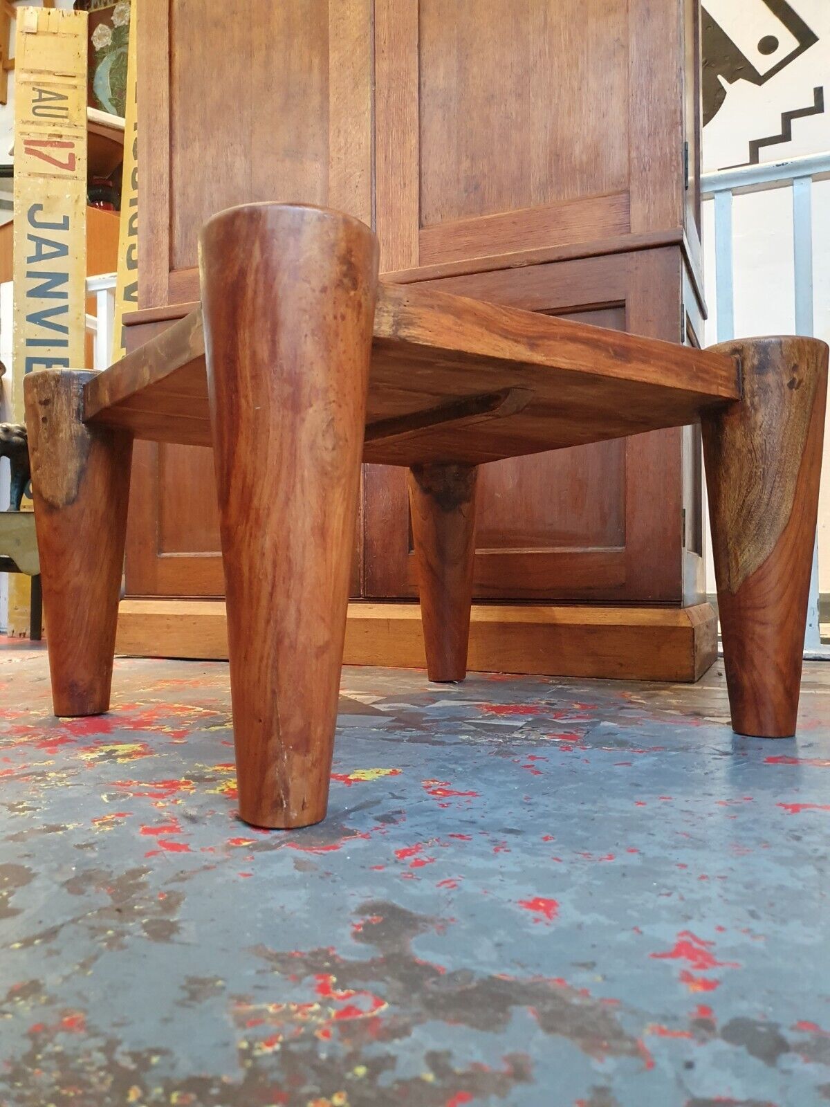1960s Solid Walnut Brutalist Belgian Coffee Table.