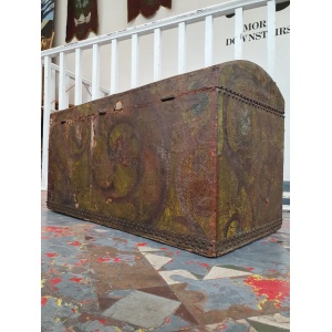 18th Century Swedish Painted Leather Bound Marriage Chest