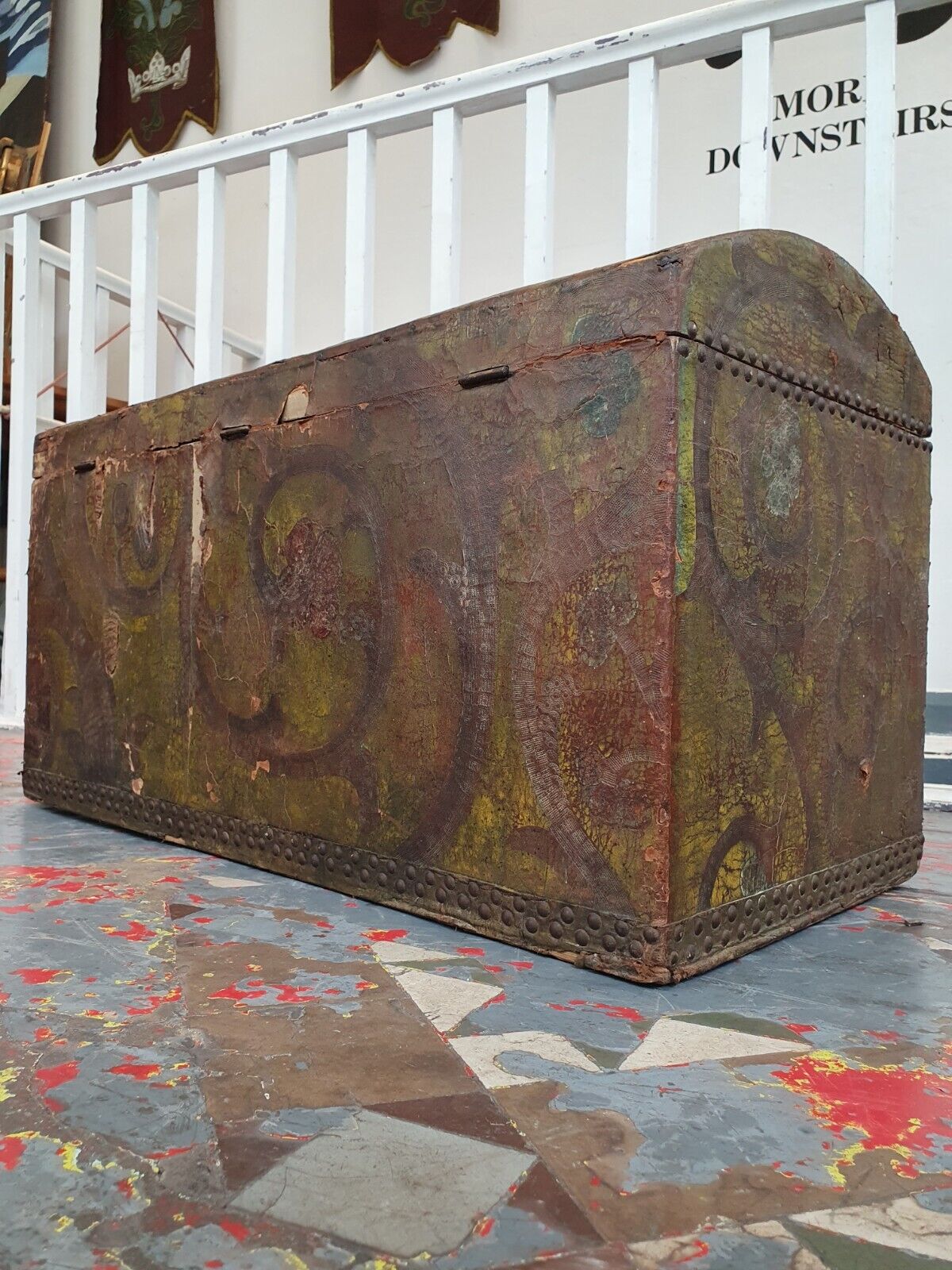 18th Century Swedish Painted Leather Bound Marriage Chest