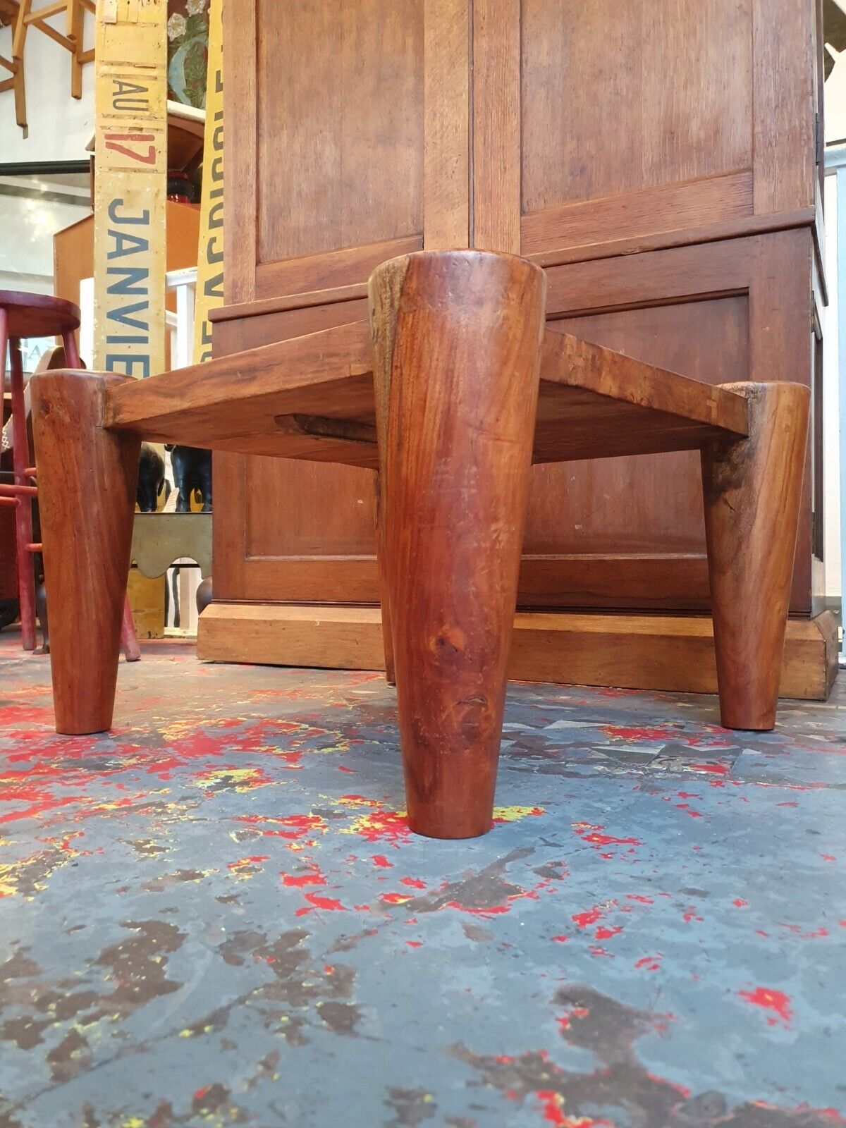 1960s Solid Walnut Brutalist Belgian Coffee Table.