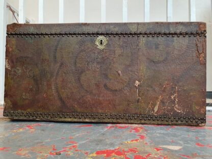 18th Century Swedish Painted Leather Bound Marriage Chest - Image 4
