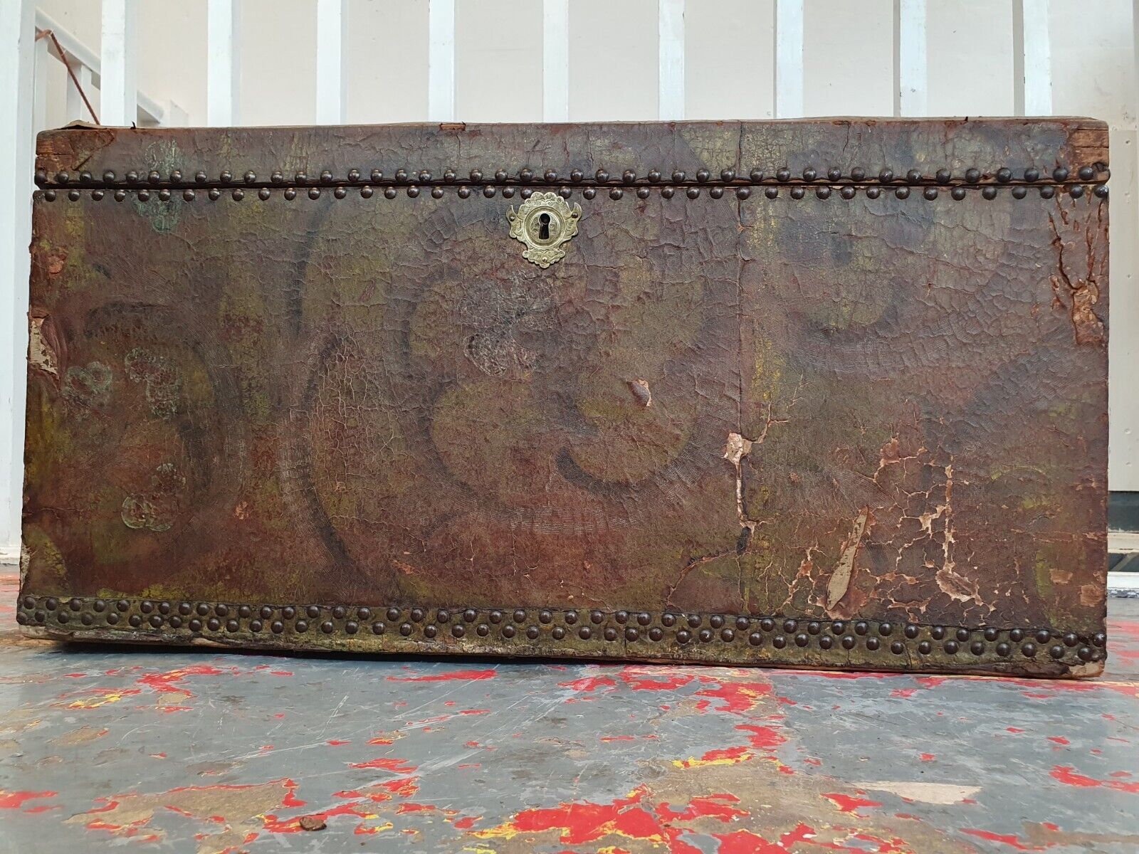 18th Century Swedish Painted Leather Bound Marriage Chest