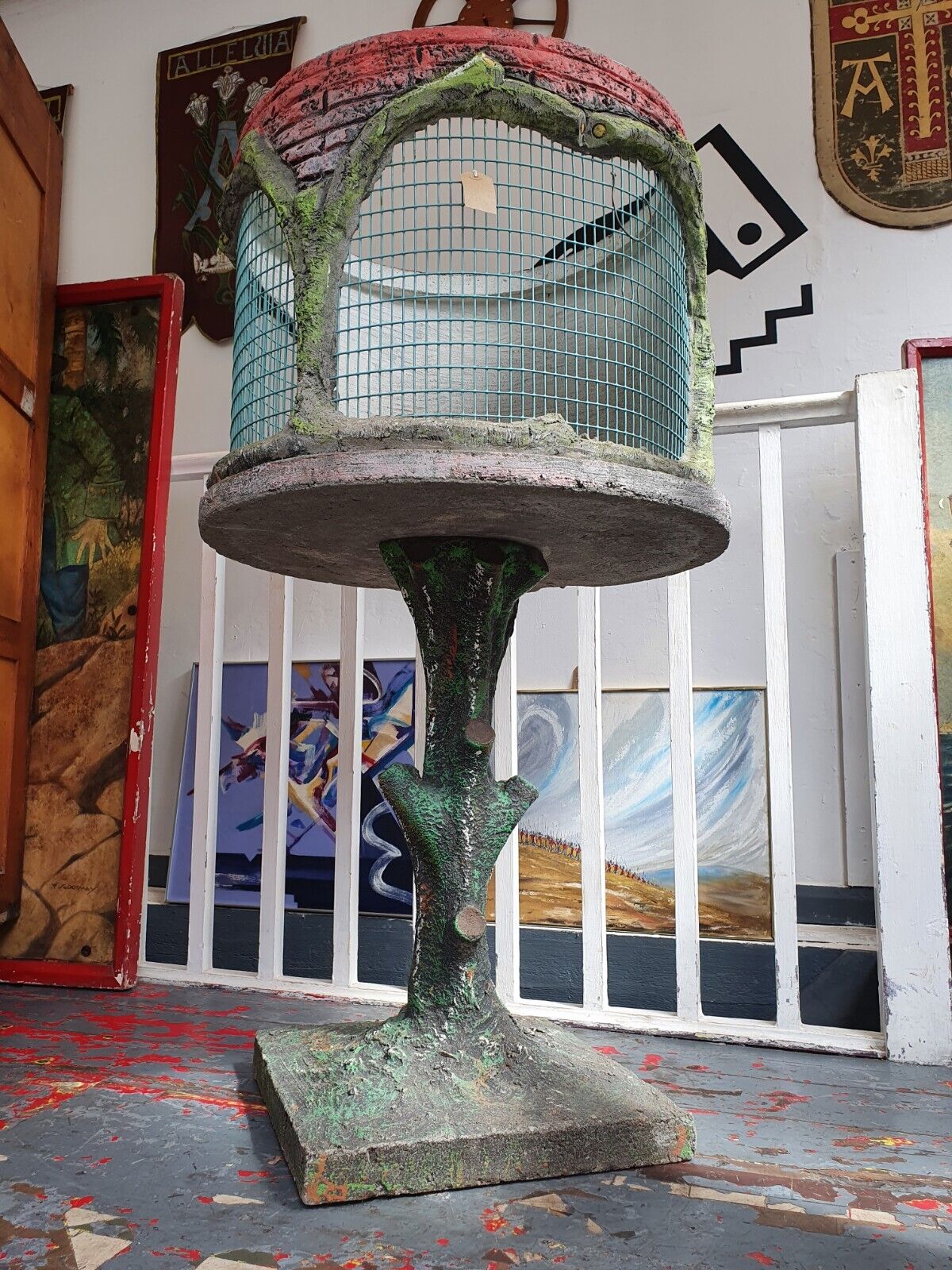 Antique Faux Bois Belgian Aviary Decorative Garden Ornament/Statue