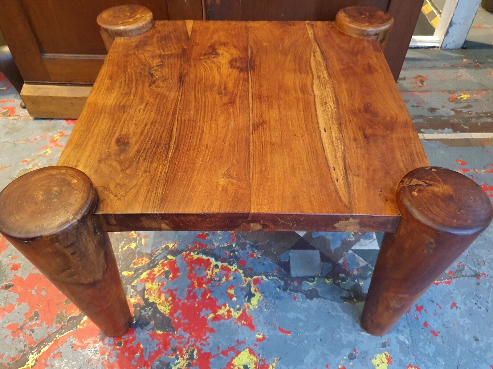 1960s Solid Walnut Brutalist Belgian Coffee Table.