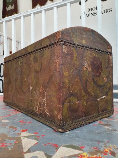 18th Century Swedish Painted Leather Bound Marriage Chest - Image 5
