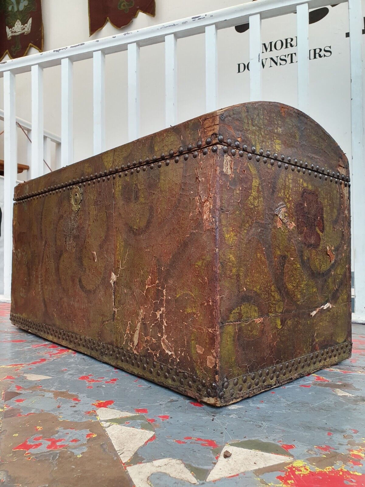 18th Century Swedish Painted Leather Bound Marriage Chest