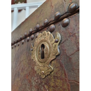 18th Century Swedish Painted Leather Bound Marriage Chest