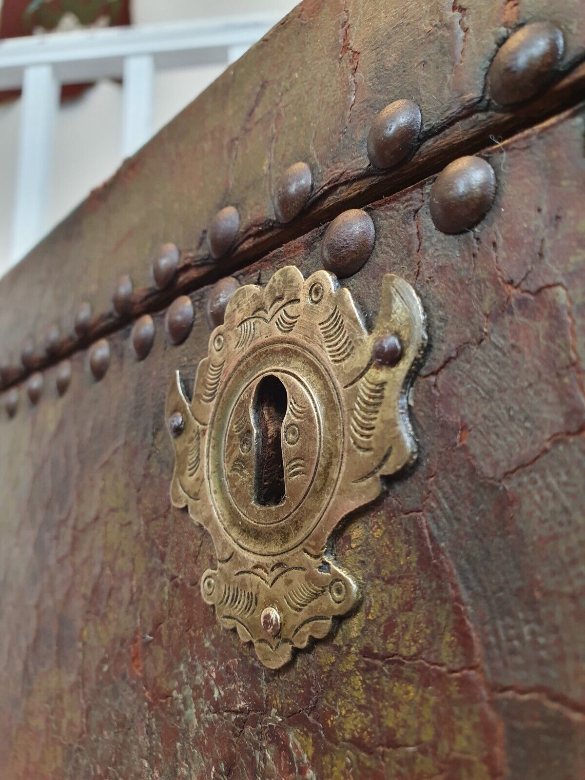 18th Century Swedish Painted Leather Bound Marriage Chest