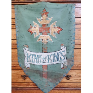 19th Century Ecclesiastical Hand Painted 'King of Kings' Vellum Church Hanging.