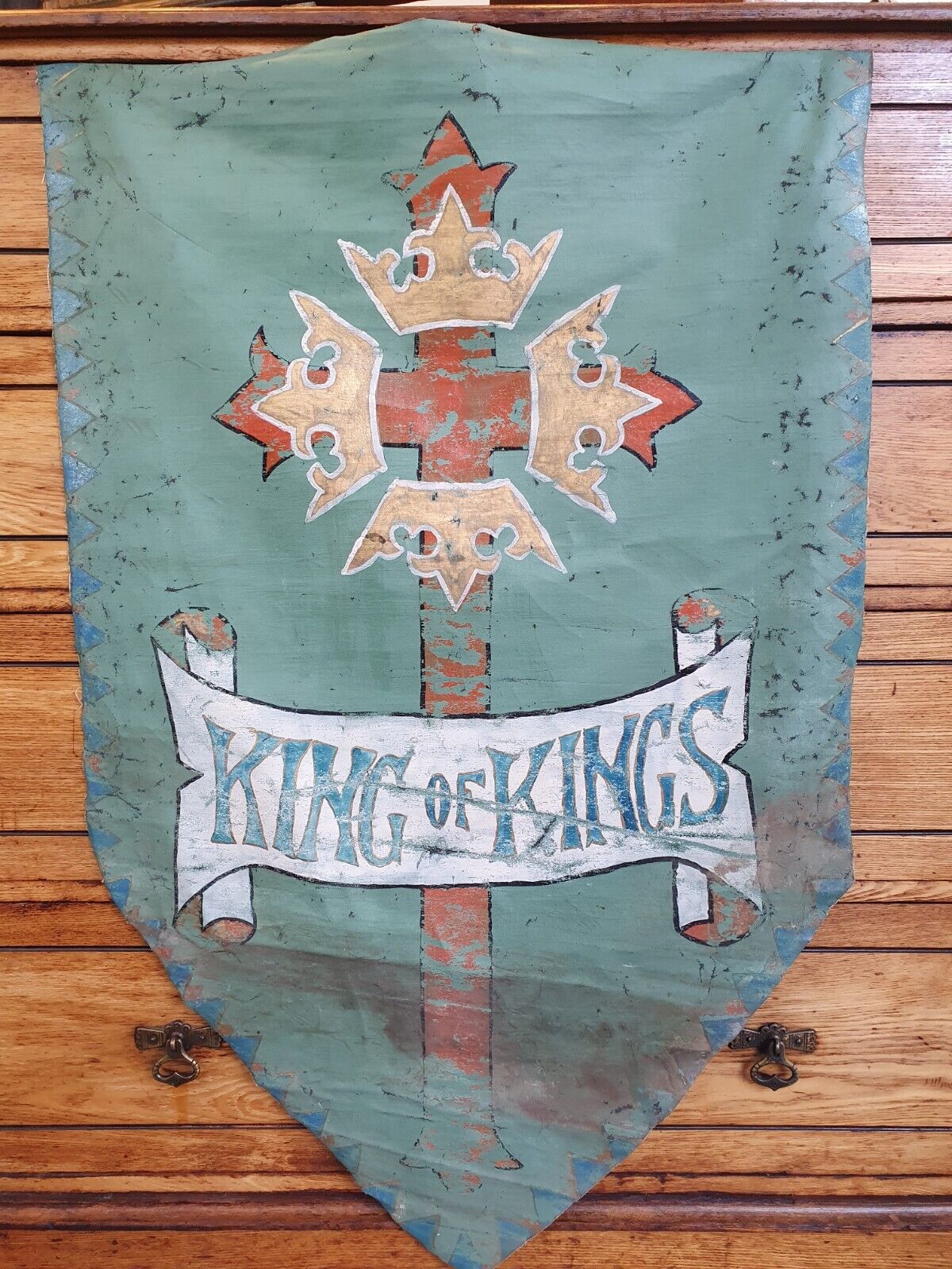 19th Century Ecclesiastical Hand Painted 'King of Kings' Vellum Church Hanging.