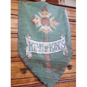19th Century Ecclesiastical Hand Painted 'King of Kings' Vellum Church Hanging.