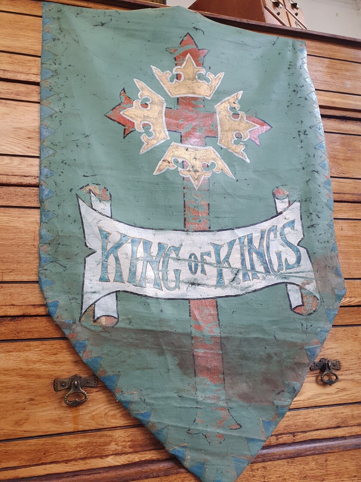 19th Century Ecclesiastical Hand Painted 'King of Kings' Vellum Church Hanging.