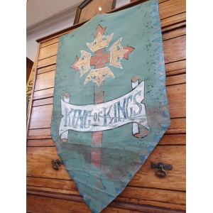 19th Century Ecclesiastical Hand Painted 'King of Kings' Vellum Church Hanging.
