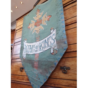 19th Century Ecclesiastical Hand Painted 'King of Kings' Vellum Church Hanging.