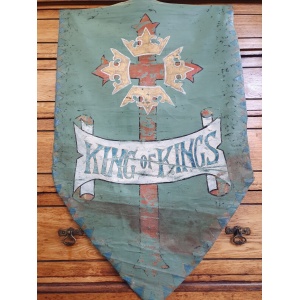 19th Century Ecclesiastical Hand Painted 'King of Kings' Vellum Church Hanging.