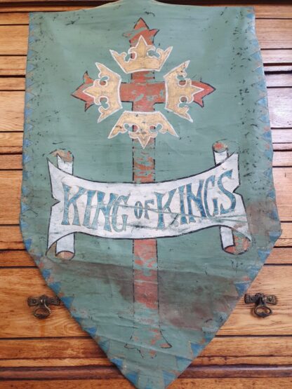 19th Century Ecclesiastical Hand Painted 'King of Kings' Vellum Church Hanging. - Image 5