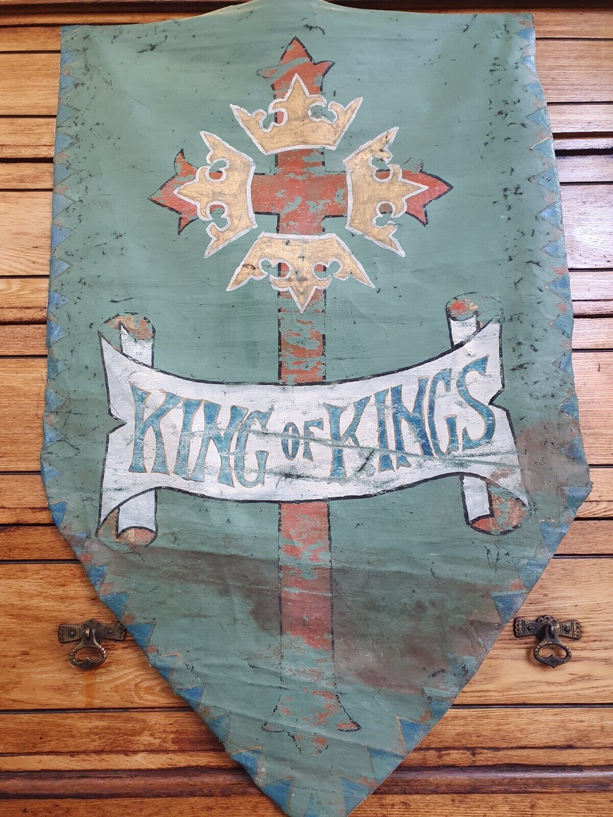 19th Century Ecclesiastical Hand Painted 'King of Kings' Vellum Church Hanging.