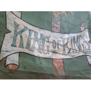 19th Century Ecclesiastical Hand Painted 'King of Kings' Vellum Church Hanging.