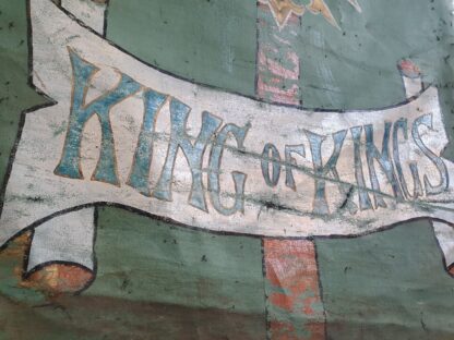 19th Century Ecclesiastical Hand Painted 'King of Kings' Vellum Church Hanging. - Image 6