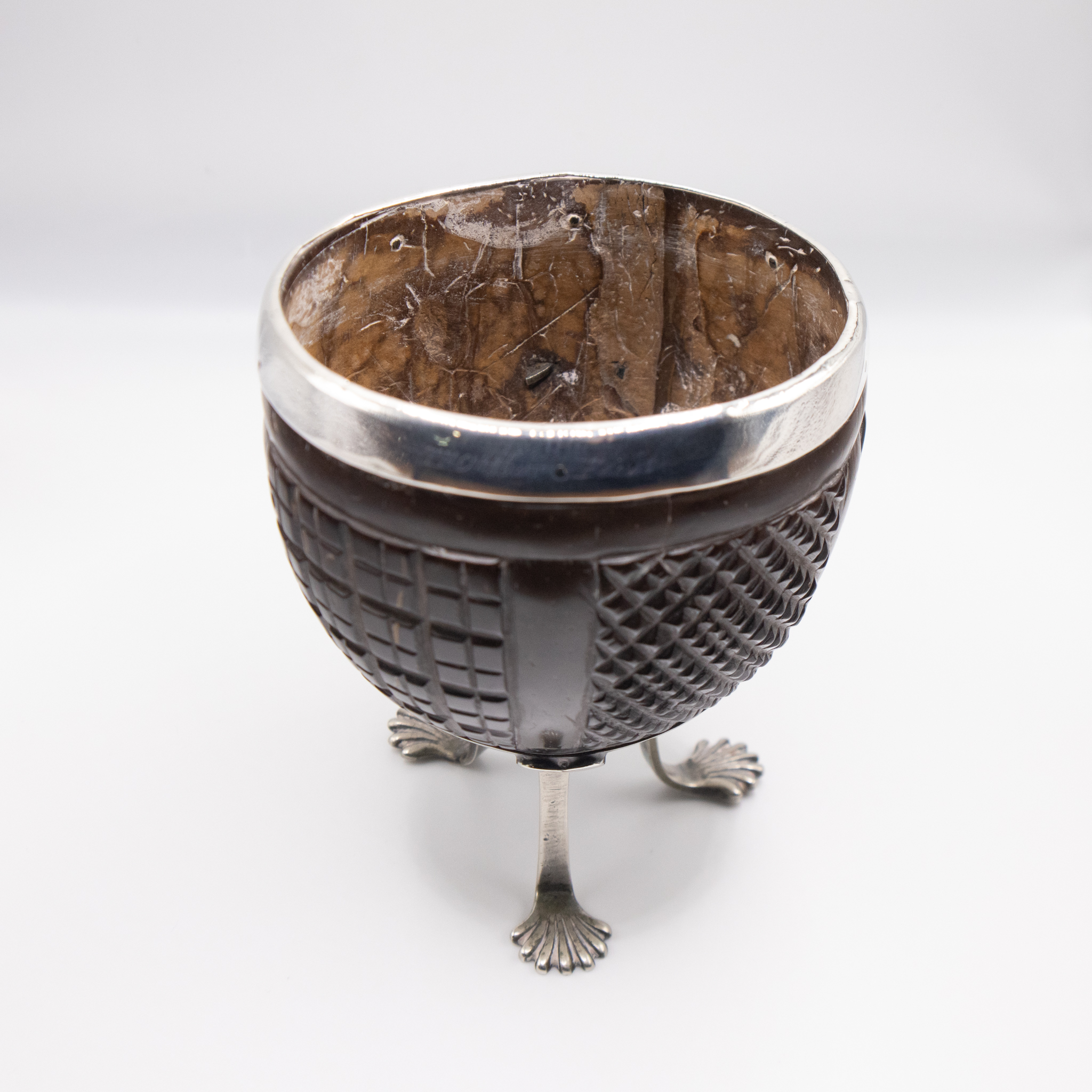 Georgian Coconut Cup with Silver Rim and Feet
