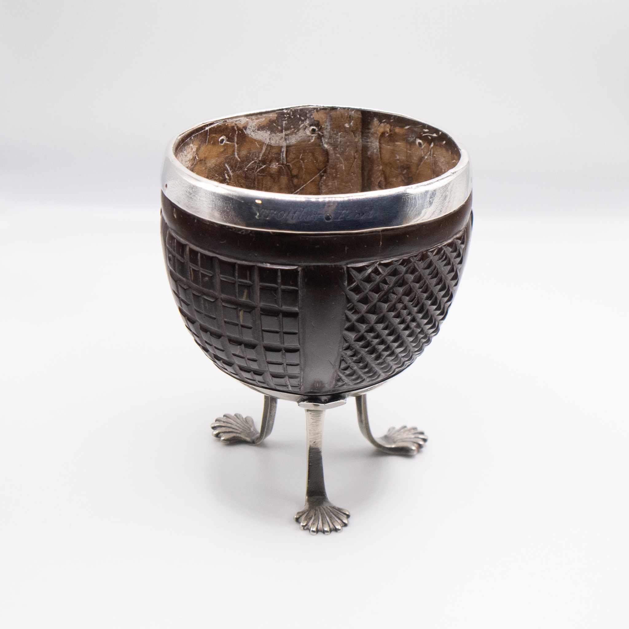 Georgian Coconut Cup with Silver Rim and Feet