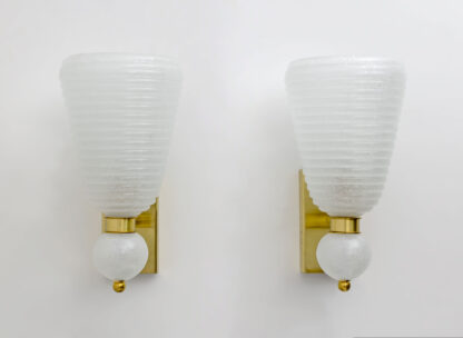Pair of Mid-century Modern Brass and "Pulegoso" Murano Glass Sconces - Image 3